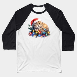 Lazy Scottish Fold Cat At Christmas Baseball T-Shirt